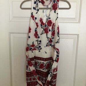 Elegant Red Floral Halter Romper